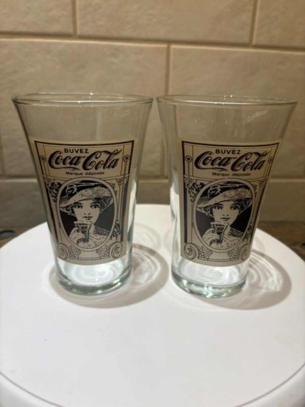 2 Vintage COCA COLA Flair Glasses Victorian Lady Design From Coke French
